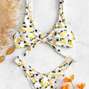 Lemon Print High-Cut Knot Bikini Set Size S • ZAFUL Two-Piece Swim